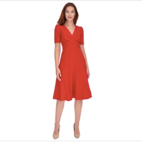 Tommy Hilfiger Women's Crisscross Fit & Flare Dress - Deep Scarlet - Picture 4 of 4
